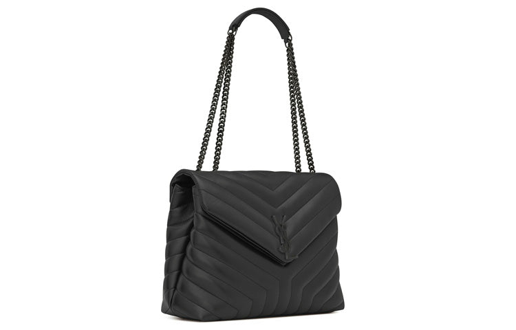 SAINT LAURENT LOULOU Quilted Leather Shoulder Bag, Crossbody Bag Medium Size Women's Black