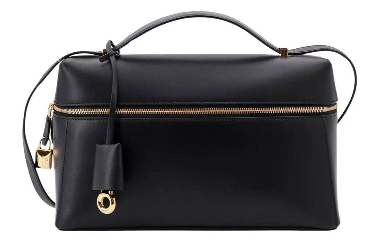 Loro Piana Extra Bag Cow Leather Makeup Box Bag Handbags Crossbody Bags Women's Black