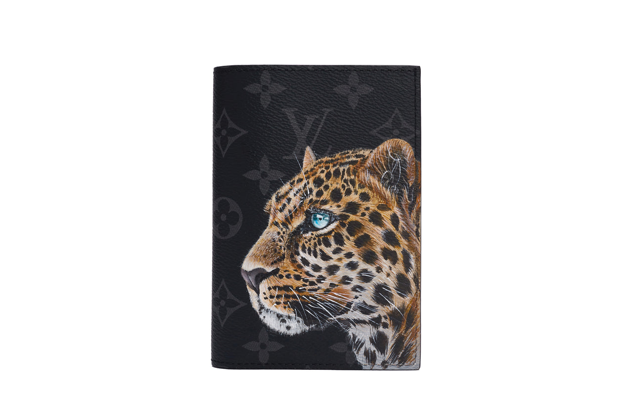 LOUIS VUITTON Cow Leather Passport Holder Card Holder Men Black Gray
