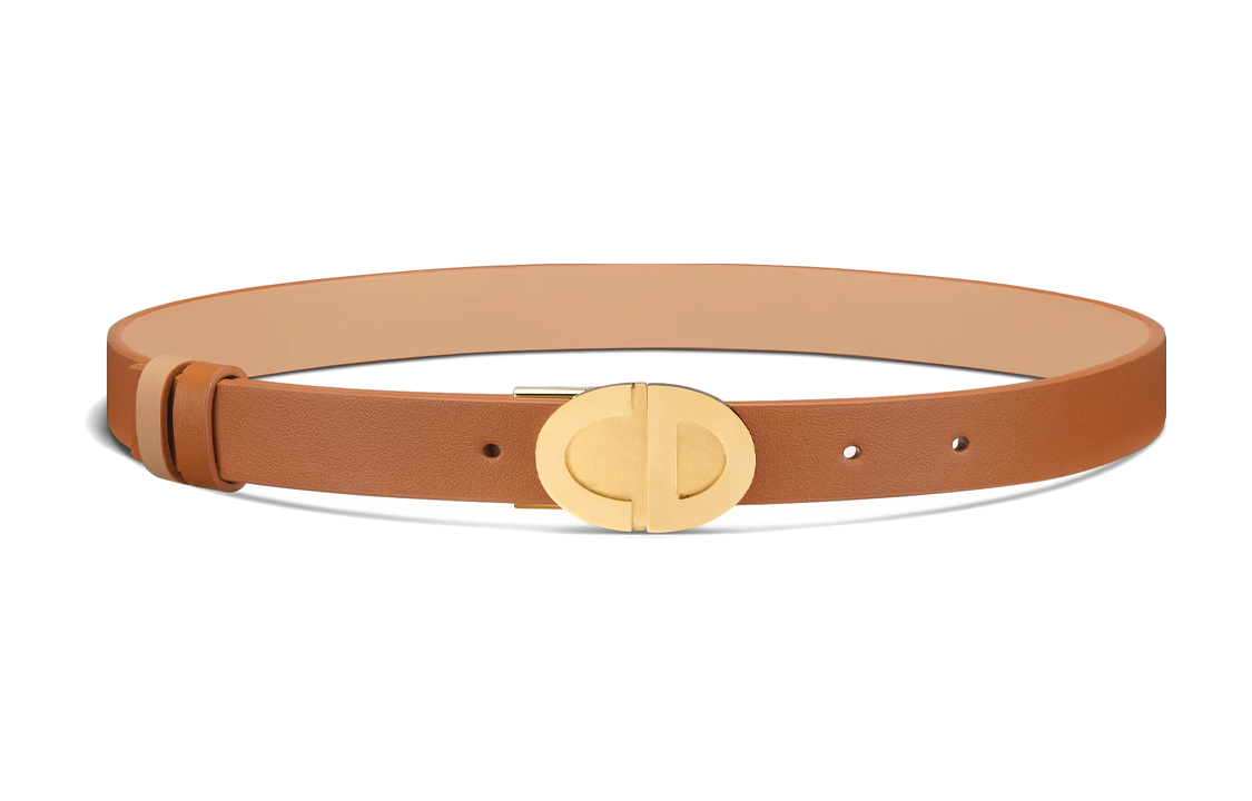 DIOR Double Sided Emblem Letter Decoration, Smooth Buckle Leather Belts Women's Brown Width 2.2CM