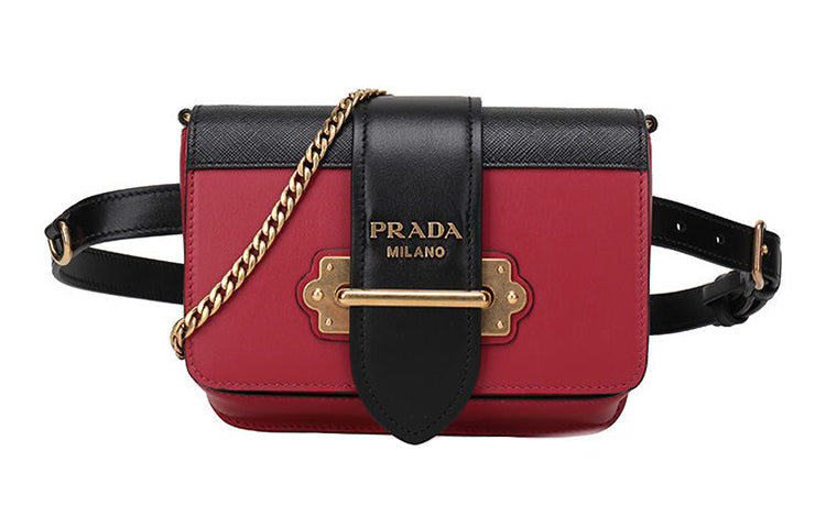 PRADA Cahier Cow Leather Shoulder Bag, Crossbody Bag, Fanny Pack Regular Women's Red Black