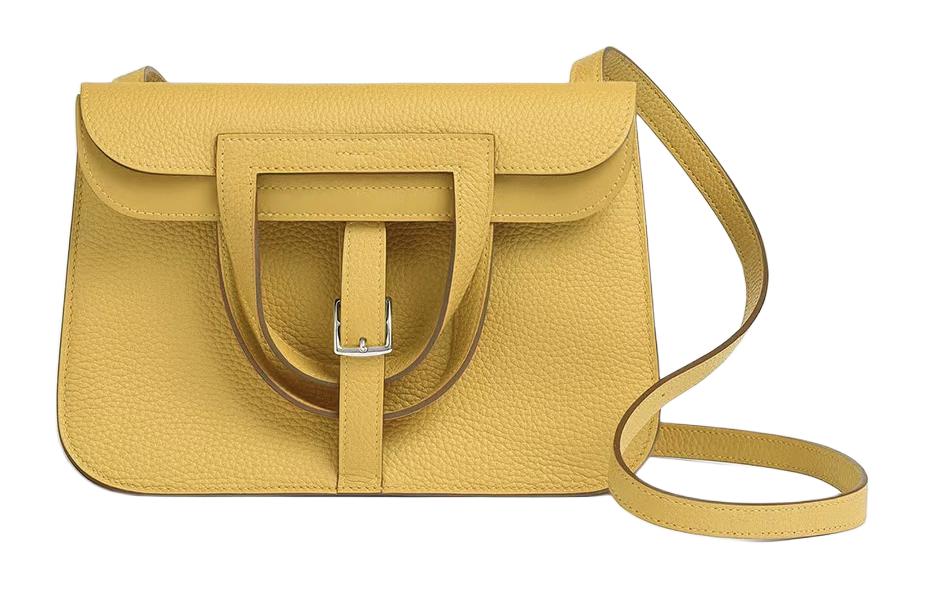 HERMES Halzan Clemence Bullock Leather Horse Shoe Bag Shoulder Bag Crossbody Bag Women's Sunshine Gold & Yellow