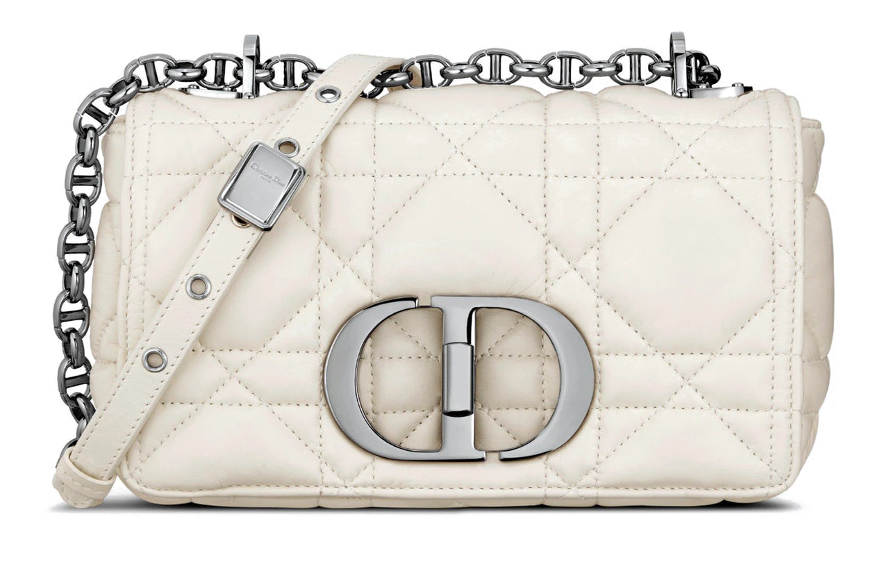 DIOR Caro Leather Shoulder Bag, Crossbody Bag Trumpets Women's Milk White
