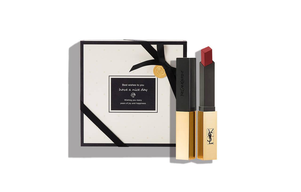 SAINT LAURENT Slim Tube Velour Pure Black Stripes Small Gold Bar Black Rose Box Lipsticks Matte Look