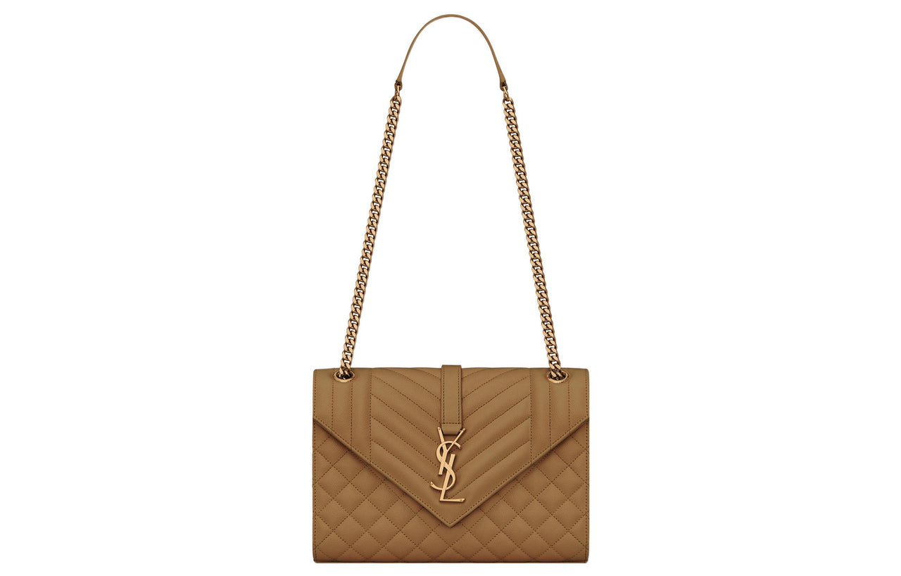 SAINT LAURENT Leather Envelope Bag, Portable Crossbody Bag, Shoulder Bag Women's Yellow
