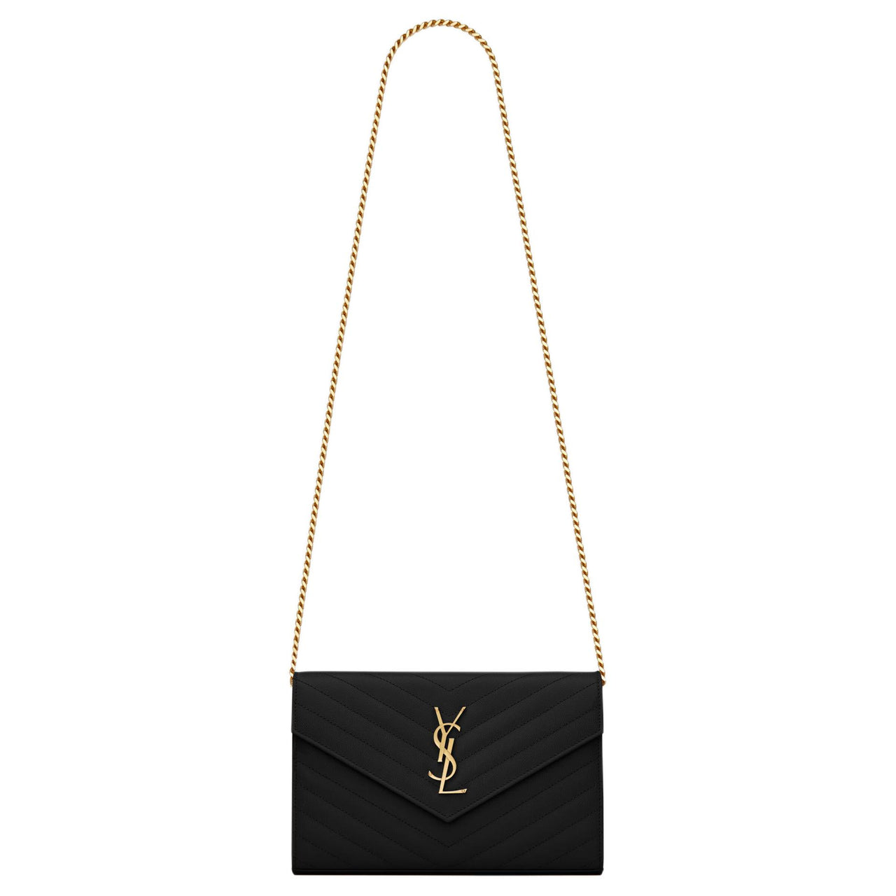 SAINT LAURENT CASSANDRE Calfskin Wallet, Crossbody Bag, Shoulder Bag Women's Black Gold