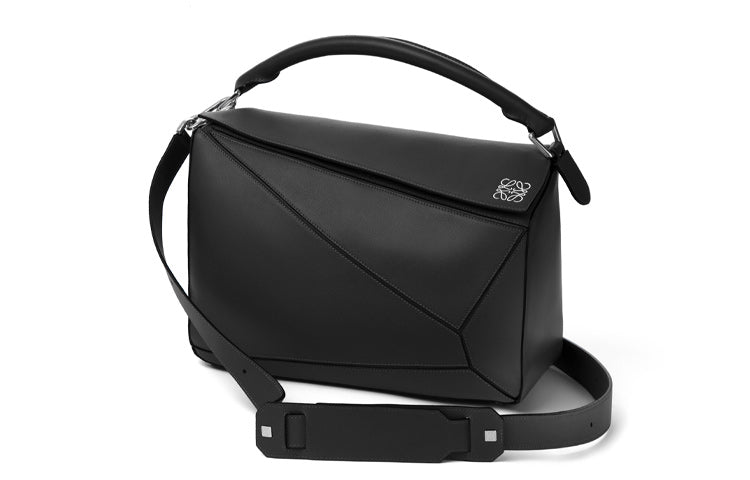 LOEWE Puzzle Cow Leather Puzzle Bag Shoulder Bag Crossbody Bag Handbag Medium Size Women's Black