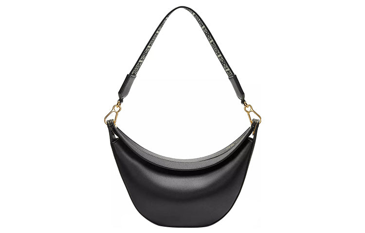 LOEWE Luna Satin Cow Leather With Jacquard Fabric Handbag, Shoulder Bag Women's Black