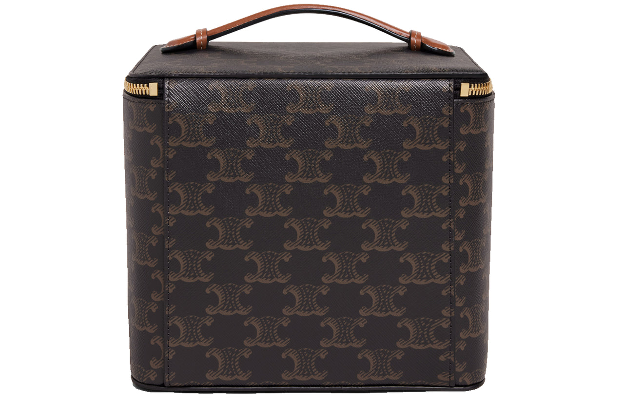 CELINE Triomphe Cow Leather Makeup Bag Handbag Women's Tan