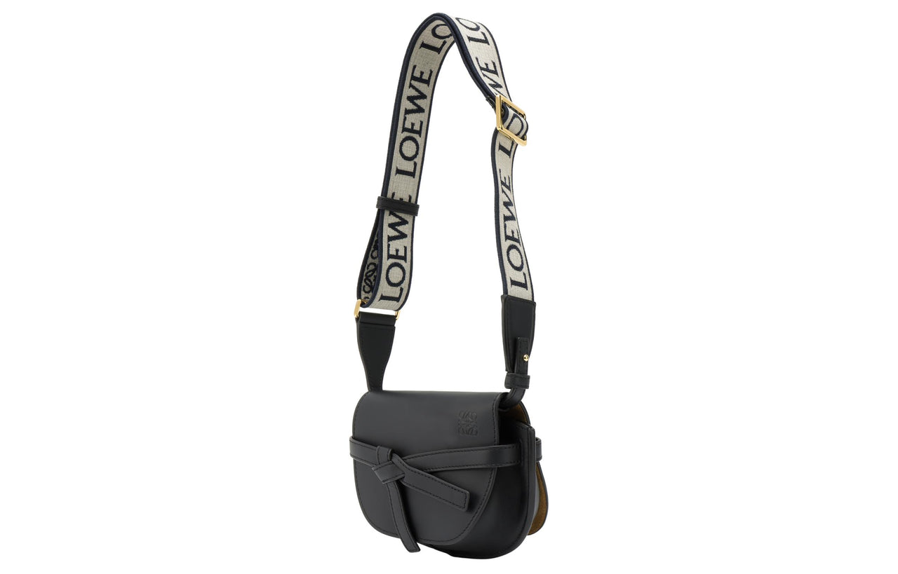 LOEWE Mini Gate Dual Bag In Soft Calfskin And Jacquard Black