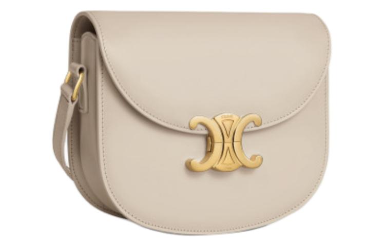 CELINE Besace Cow Leather Portable Crossbody Bag Shoulder Bag Women's Light Stone Color