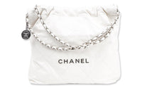 CHANEL 22Bag Calfskin With White Stitching & Silver Metal Tote Bag Shopping Bag Handbag Shoulder Bag Women's White
