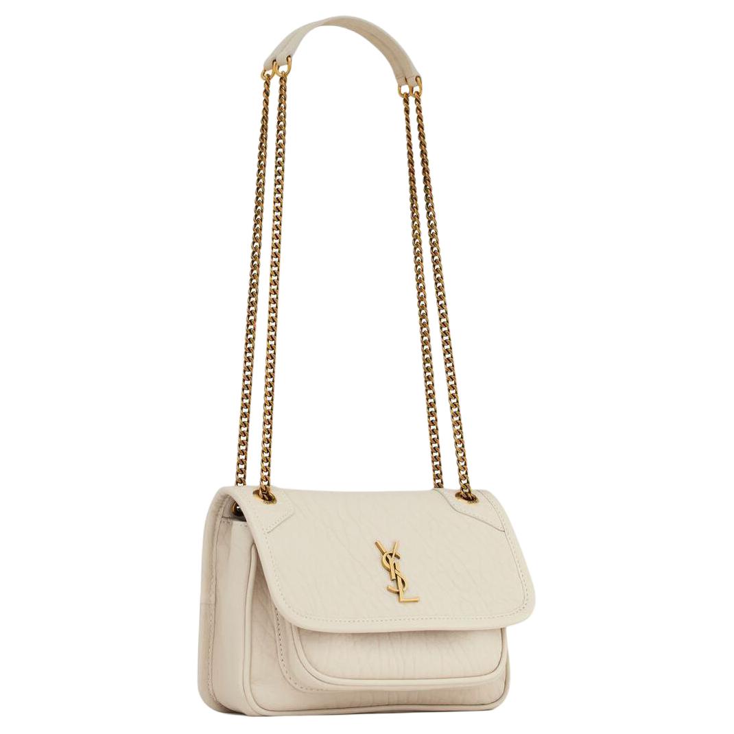 SAINT LAURENT Niki Sheepskin Crossbody Bag, Shoulder Bag Mini Women's Vintage White