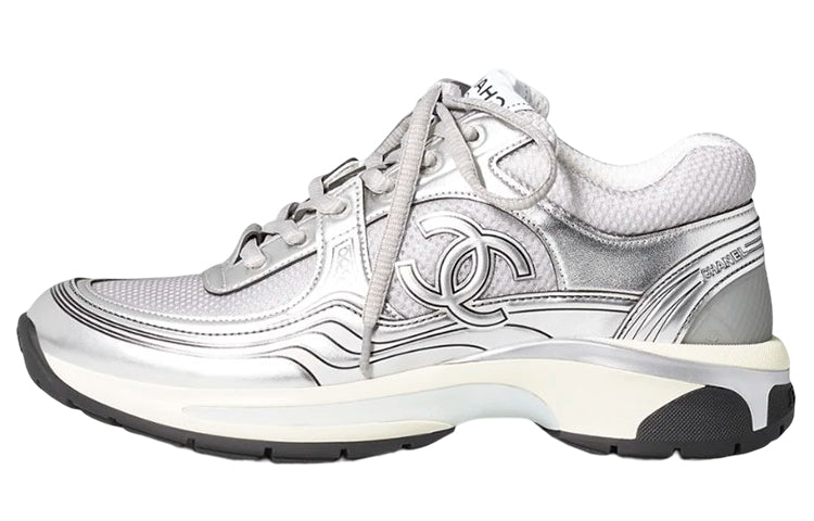 CHANEL Low Top Casual Shoes Women's Silver Gray
