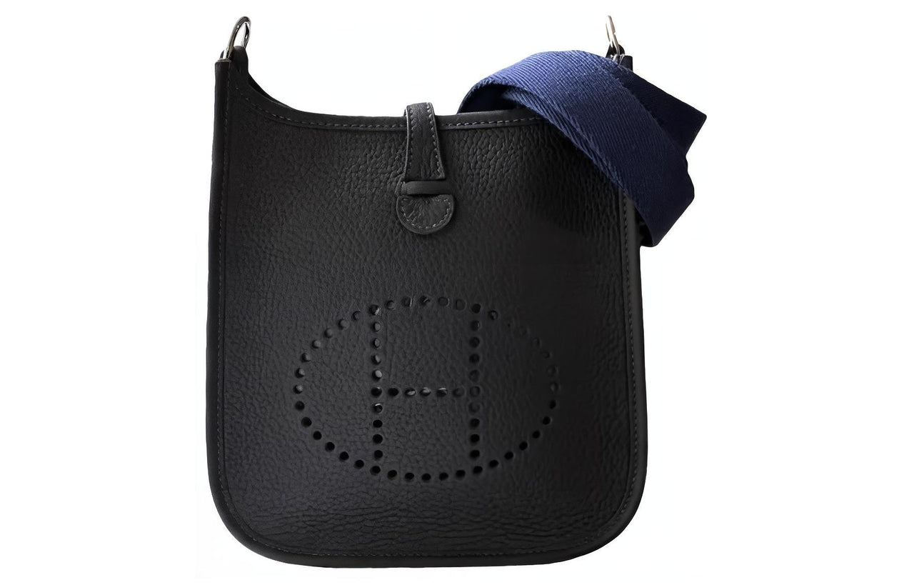 HERMES Evelyne Clemence Leather Shoulder Bag Crossbody Bag Women's Black Velvet & Navy Blue & Dark Blue