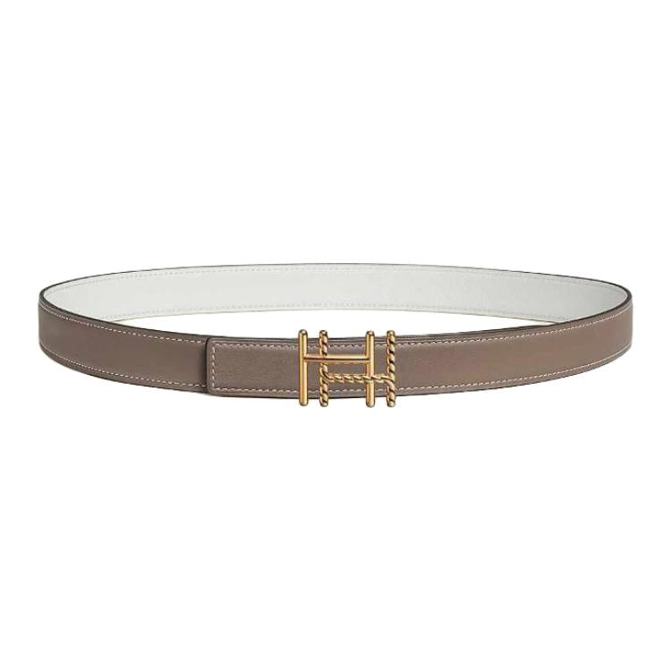 HERMES Metal, Gold Plated, Calfskin Leather Belts Women's Brown Width 2.4CM
