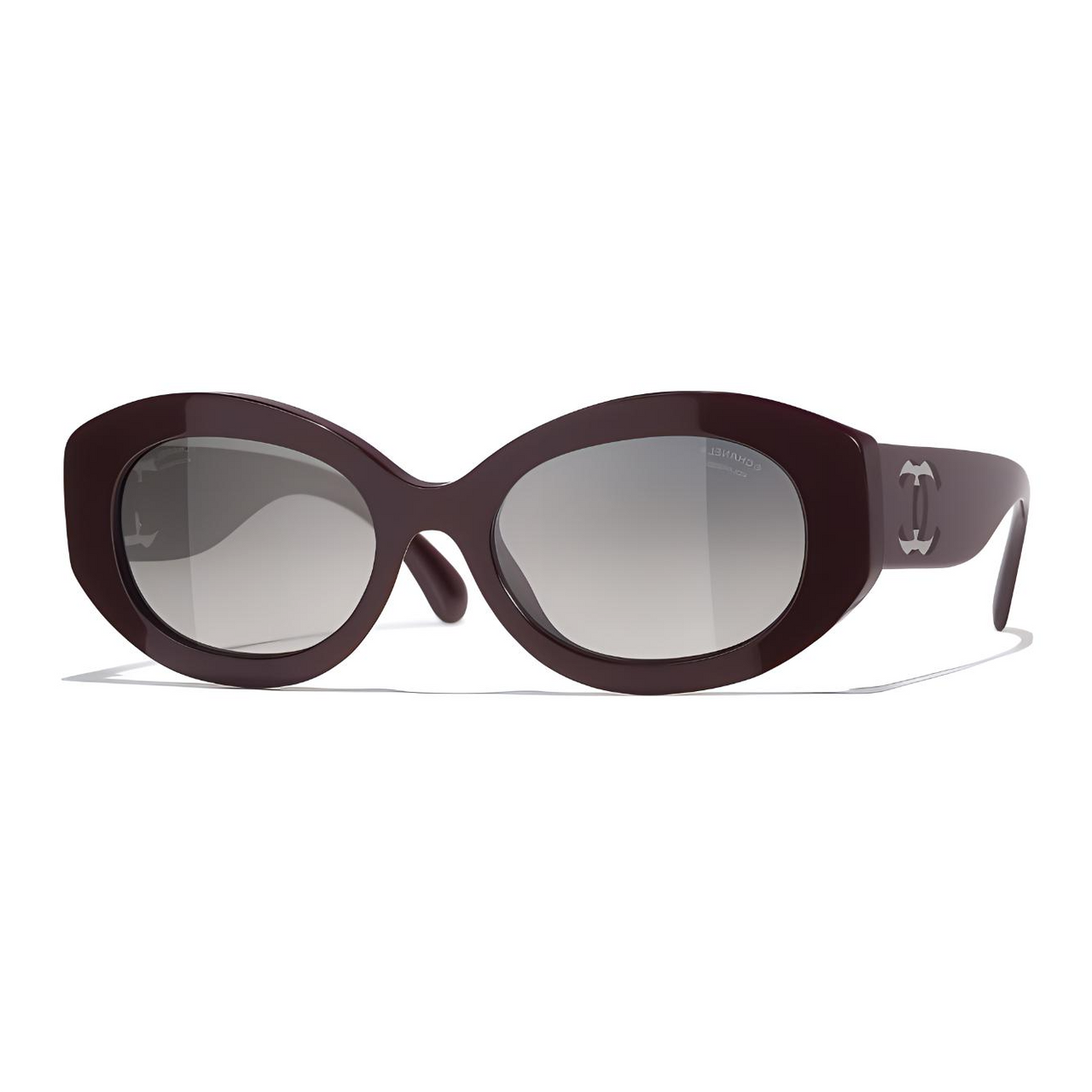 CHANEL Acetate Oval Sunglasses Women's Brown