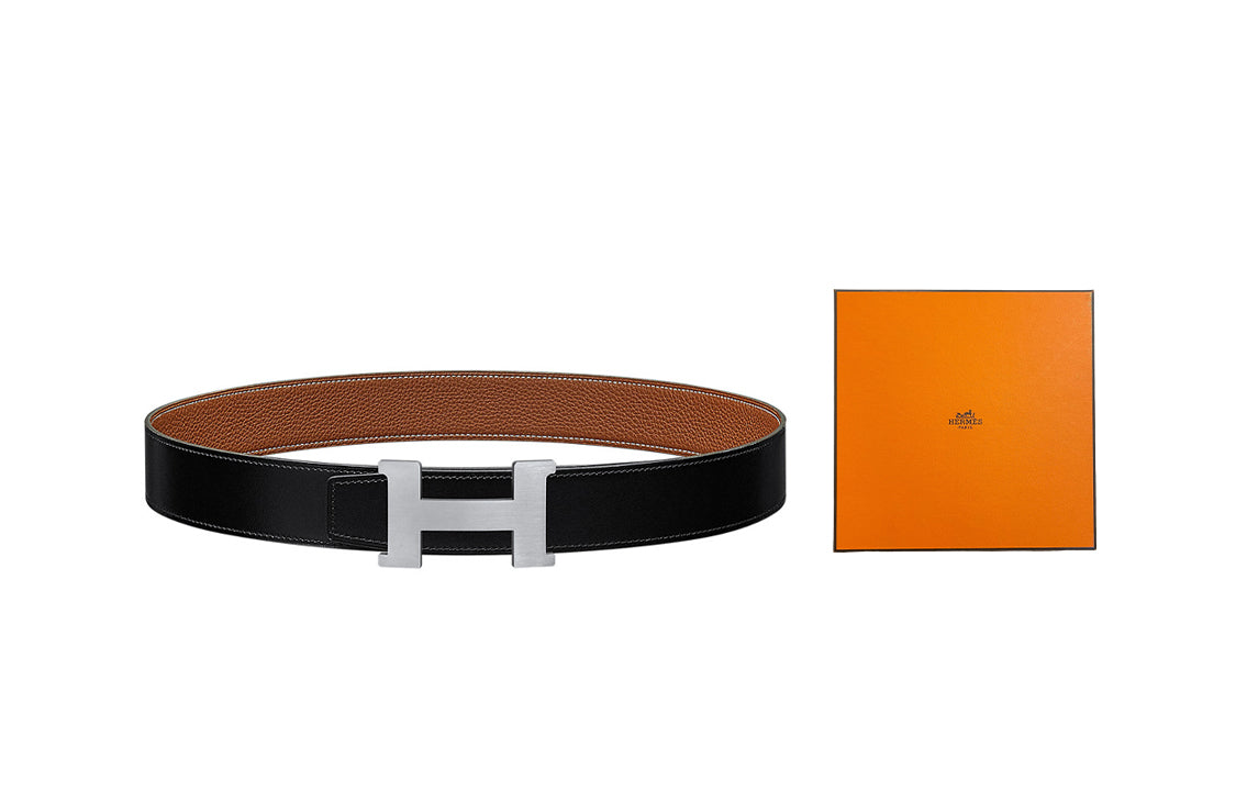 HERMES Constance Leather Belts Unisex Black Gold/Black Brown-Box