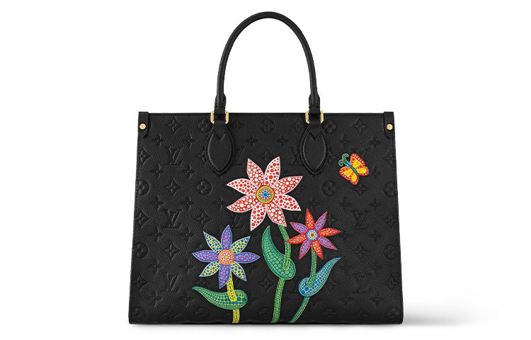 LOUIS VUITTON Lv X Yk Onthego Mm Black Flower Marquetry