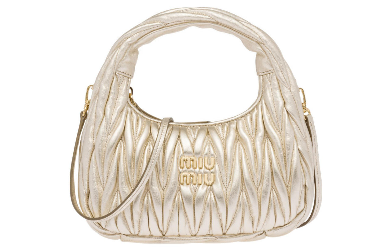 MIU MIU Wander Series Soft Sheep Leather Crescent Bag Shoulder Bag Crossbody Bag Handbag Small Size Women's Pyrite