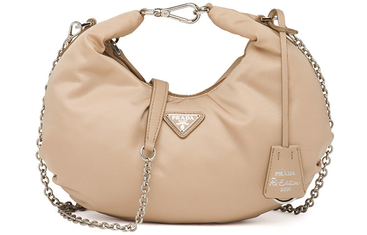 PRADA Nylon Fabric Crossbody Handbag Women's Cameo Brown Beige