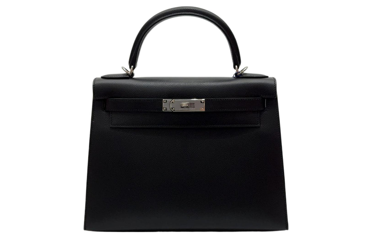 HERMES Kelly Epsom Leather Kelly Bag Handbag Women's Noir Black