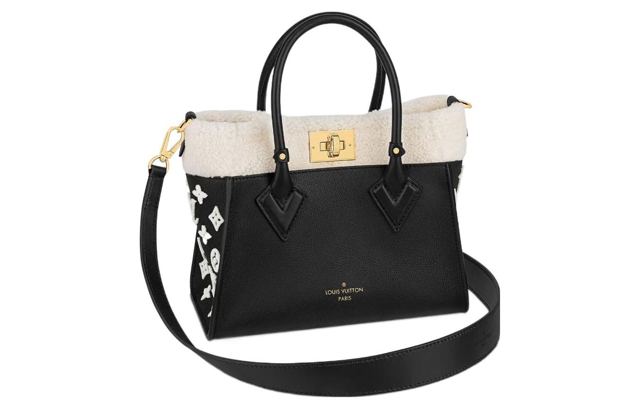 LOUIS VUITTON On My Side Shearling Patchwork Cow Leather Shoulder Bag Crossbody Bag Handbag Small Size Women's Black