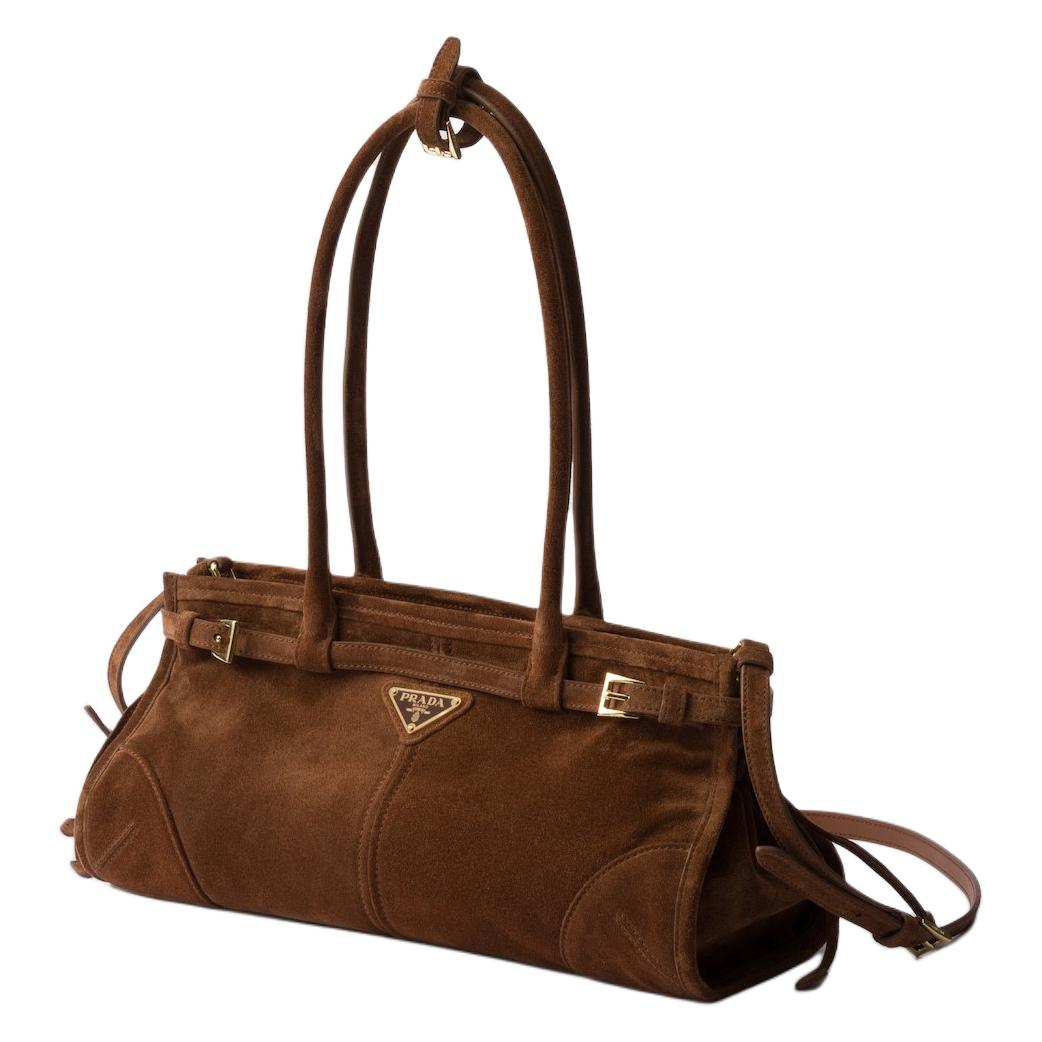 PRADA Suede One Shoulder Handbag Medium Size Women's Cocoa Brown