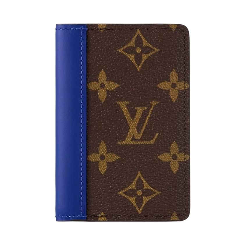 LOUIS VUITTON Leather Card Holder Women's Dark Blue & Brown