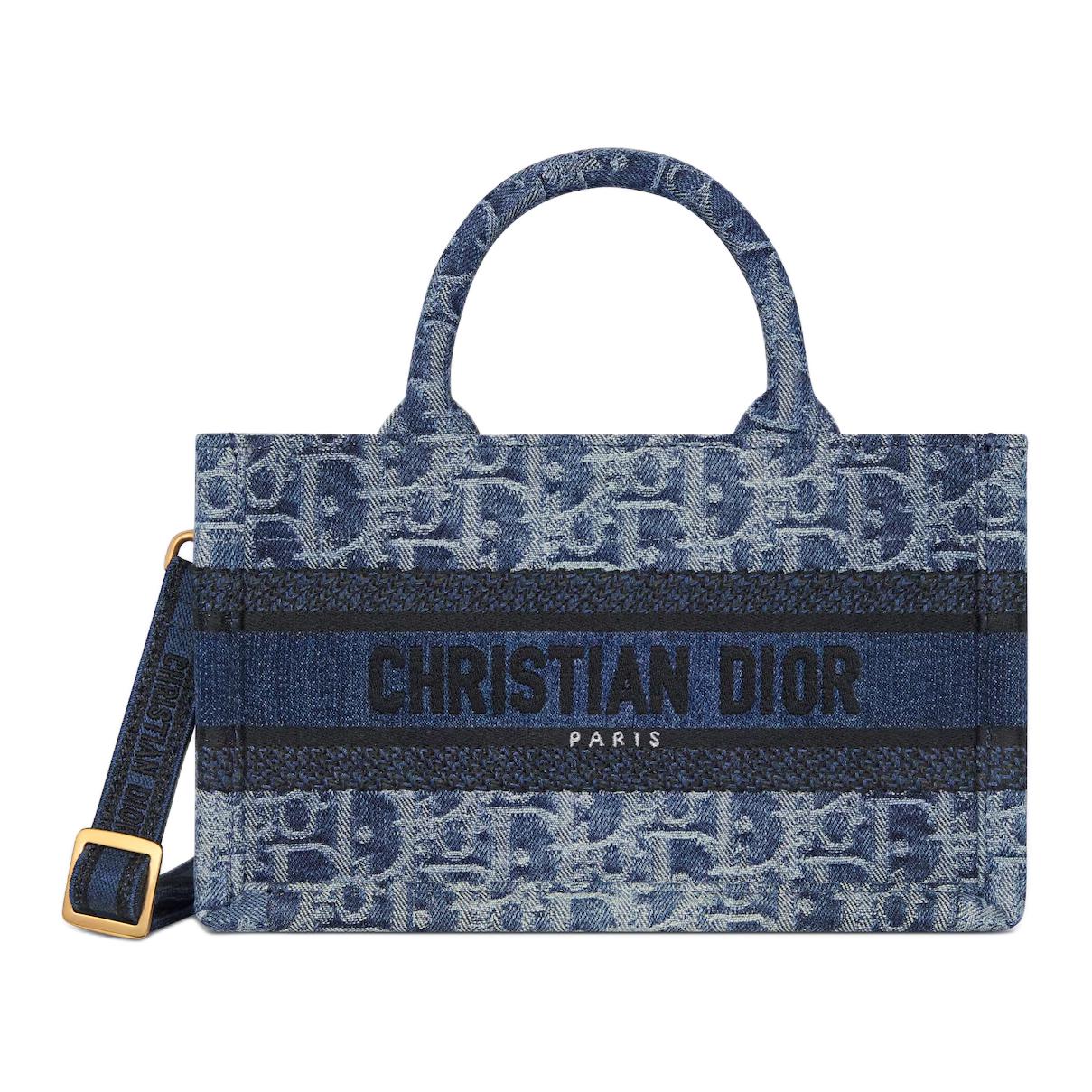 DIOR BookTote Oblique Jacquard Fabric Tote Bag Shopping Bag Shoulder Bag Crossbody Bag Handbag Mini Women's Blue