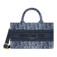 DIOR BookTote Oblique Jacquard Fabric Tote Bag Shopping Bag Shoulder Bag Crossbody Bag Handbag Mini Women's Blue