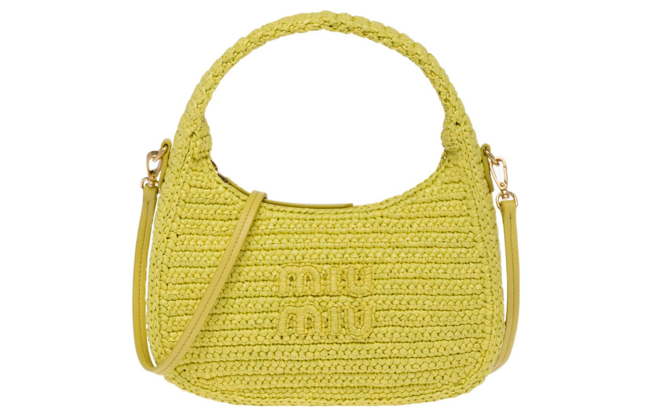 MIU MIU Threading Needle Woven Hobo Bag, Shoulder Bag, Crossbody Bag, Handbag Women's Citrus Yellow