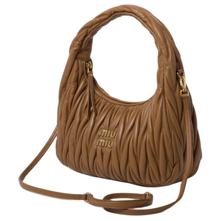 MIU MIU Leather Shoulder Bag Crossbody Bag Handbag Women's Caramel
