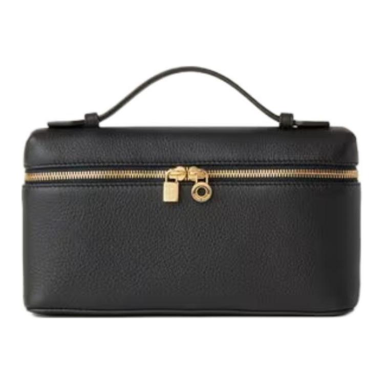 Loro Piana ExtraPocket Leather Makeup Bag Small Square Bag One Shoulder Handbag Women's Black
