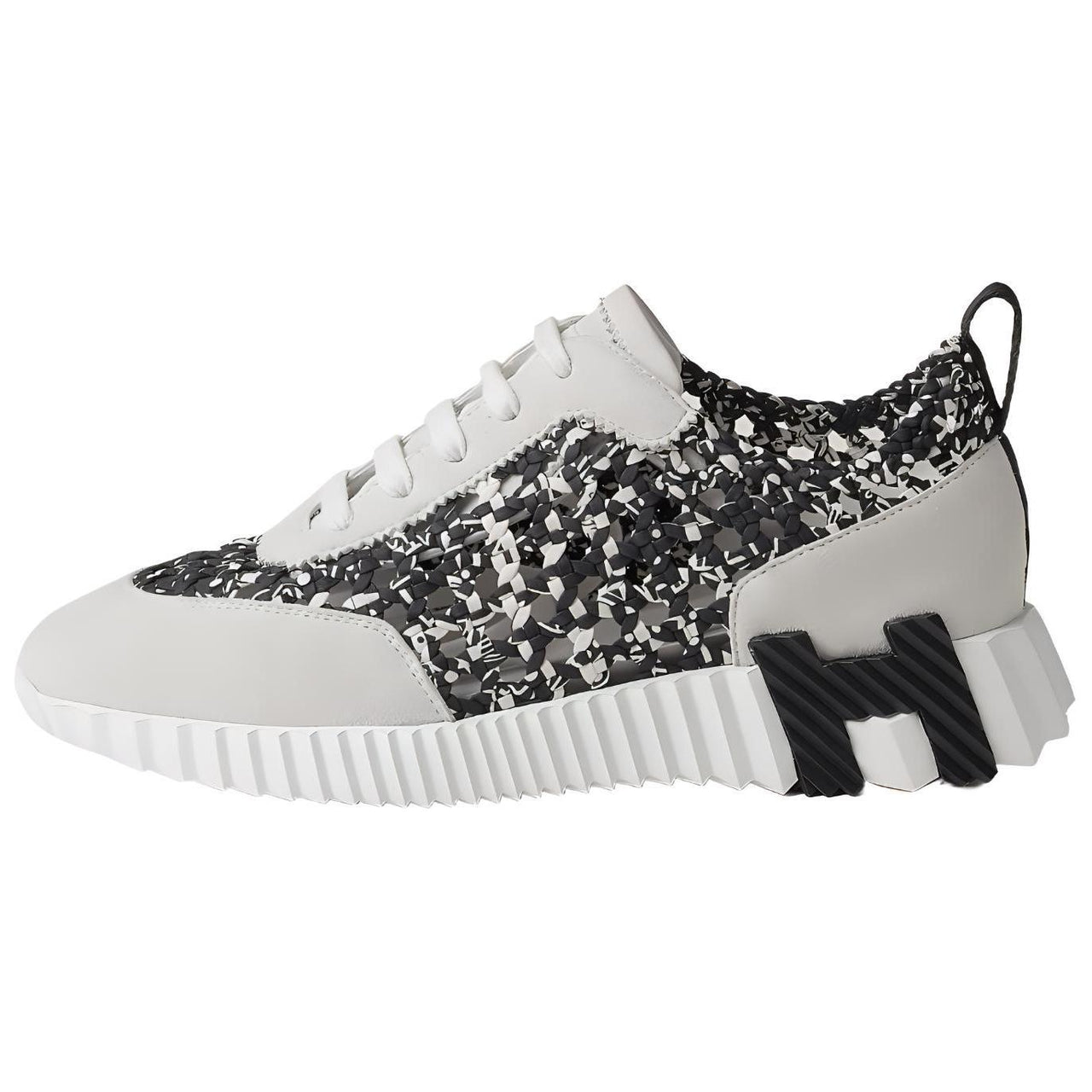 HERMES Bouncing Low Top Casual Shoes Women's Black White