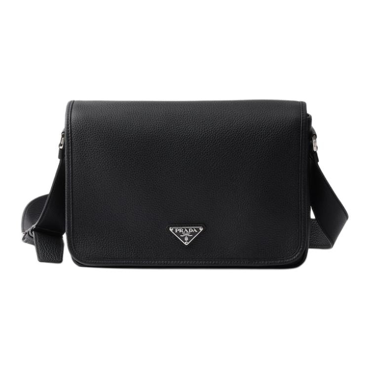PRADA Calfskin Shoulder Bag Men's Black