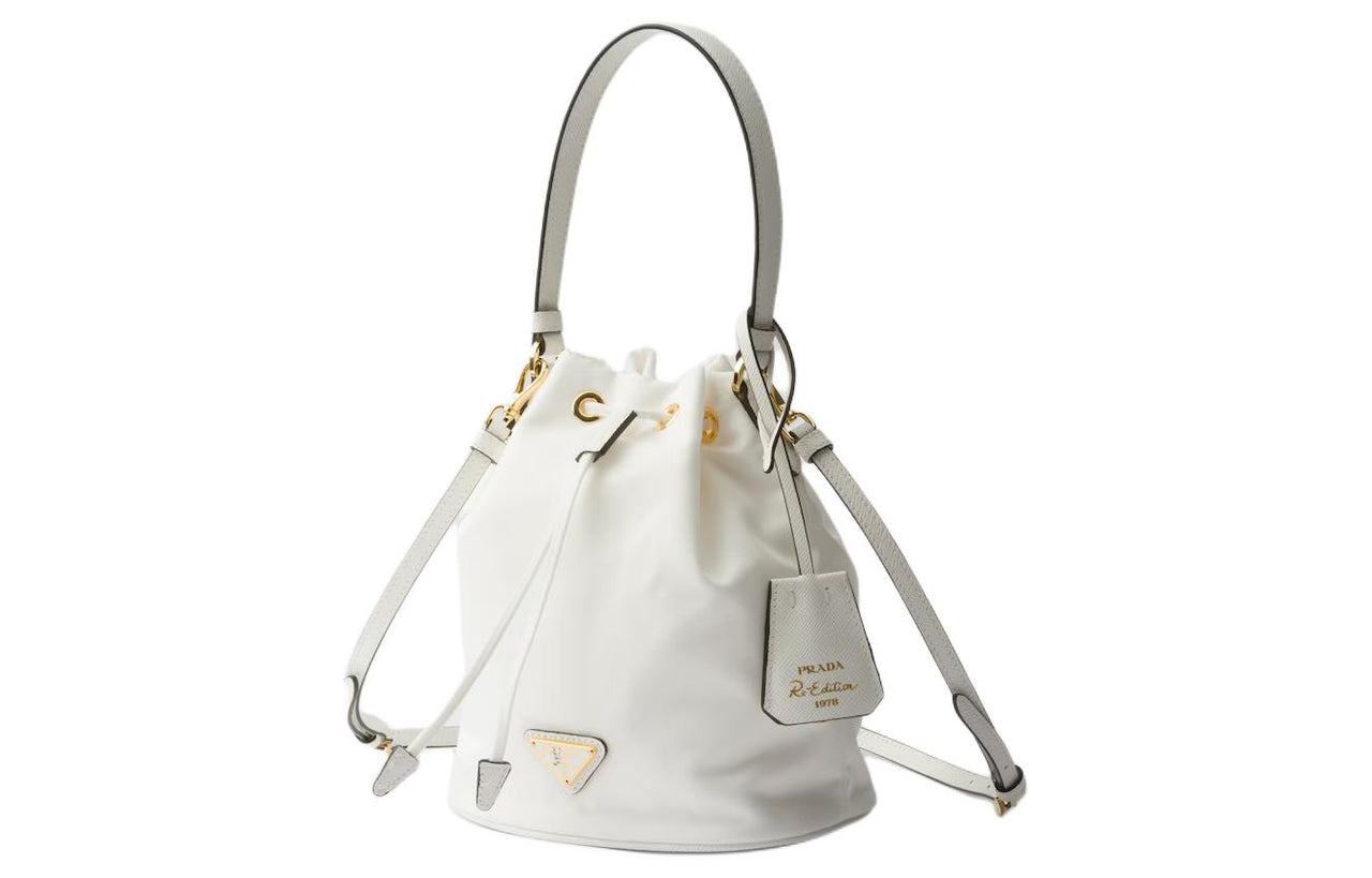 PRADA Re-EditionRe-Nylon Fabric With Leather Bucket Bags Shoulder Bag Crossbody Bag Handbag Mini Women's White