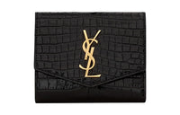 SAINT LAURENT UPTOWN Crocodile Pattern Cow Leather Wallet Trumpets Women's Black