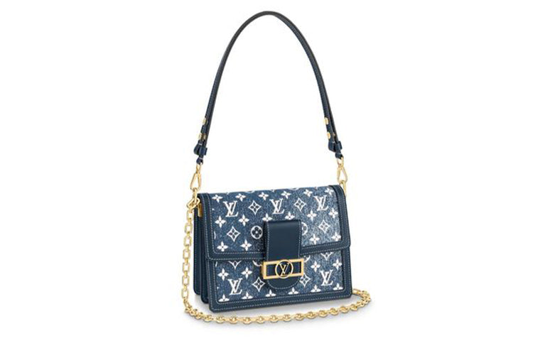 LOUIS VUITTON Dauphine Denim Daphne Handbag Shoulder Bag Medium Size Women's Blue
