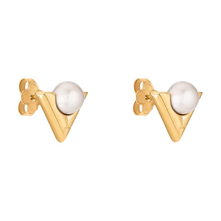 LOUIS VUITTON Resin Pearls Earrings Women's Gold/White