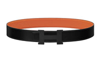 HERMES Fashion Trend Black Buckle Togo Calfskin Double-Sided Leather Belt Unisex Black/Orange Width: 3.8cm