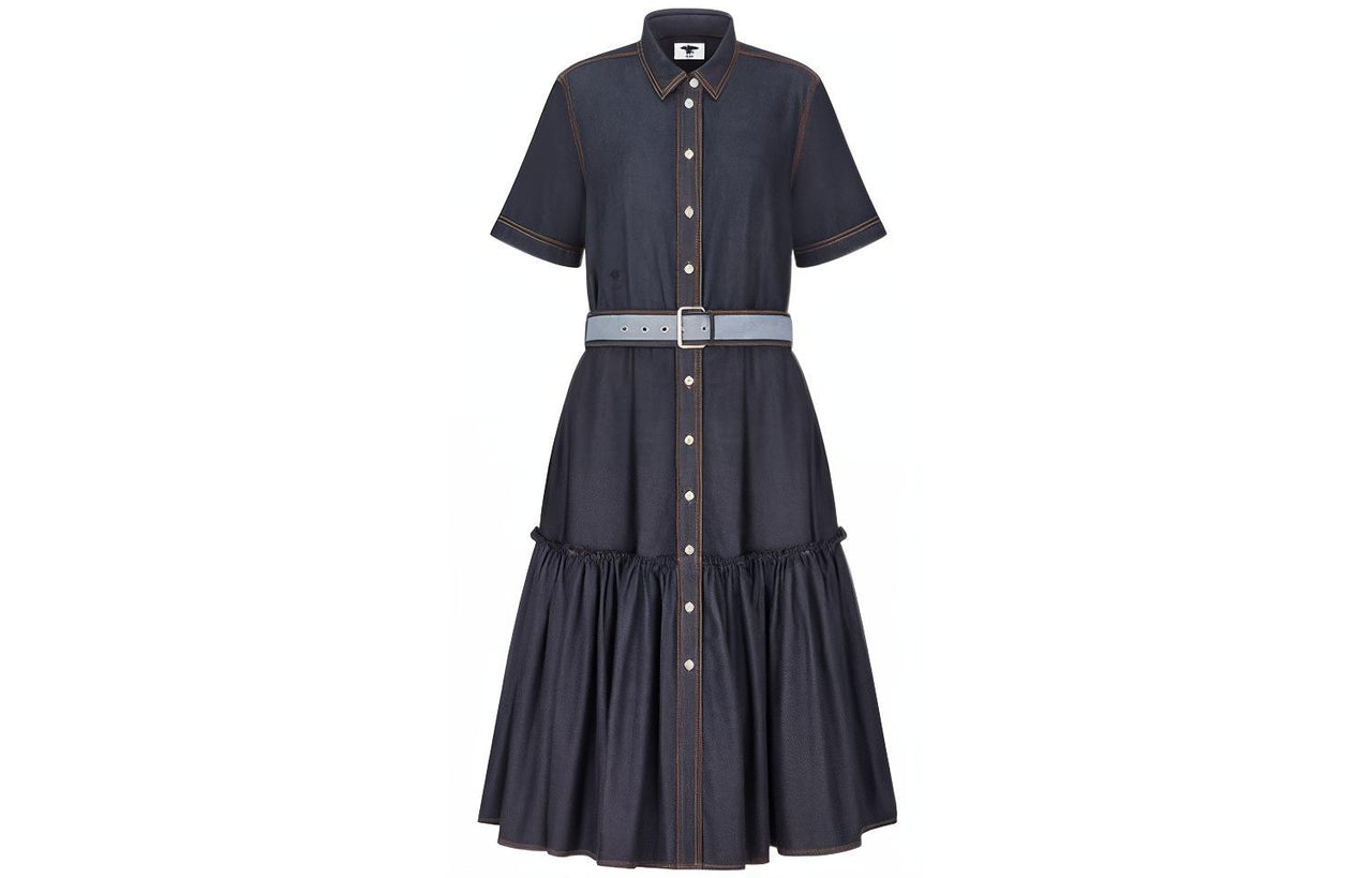 DIOR FW22 Short Sleeved Dress Women's Navy Blue