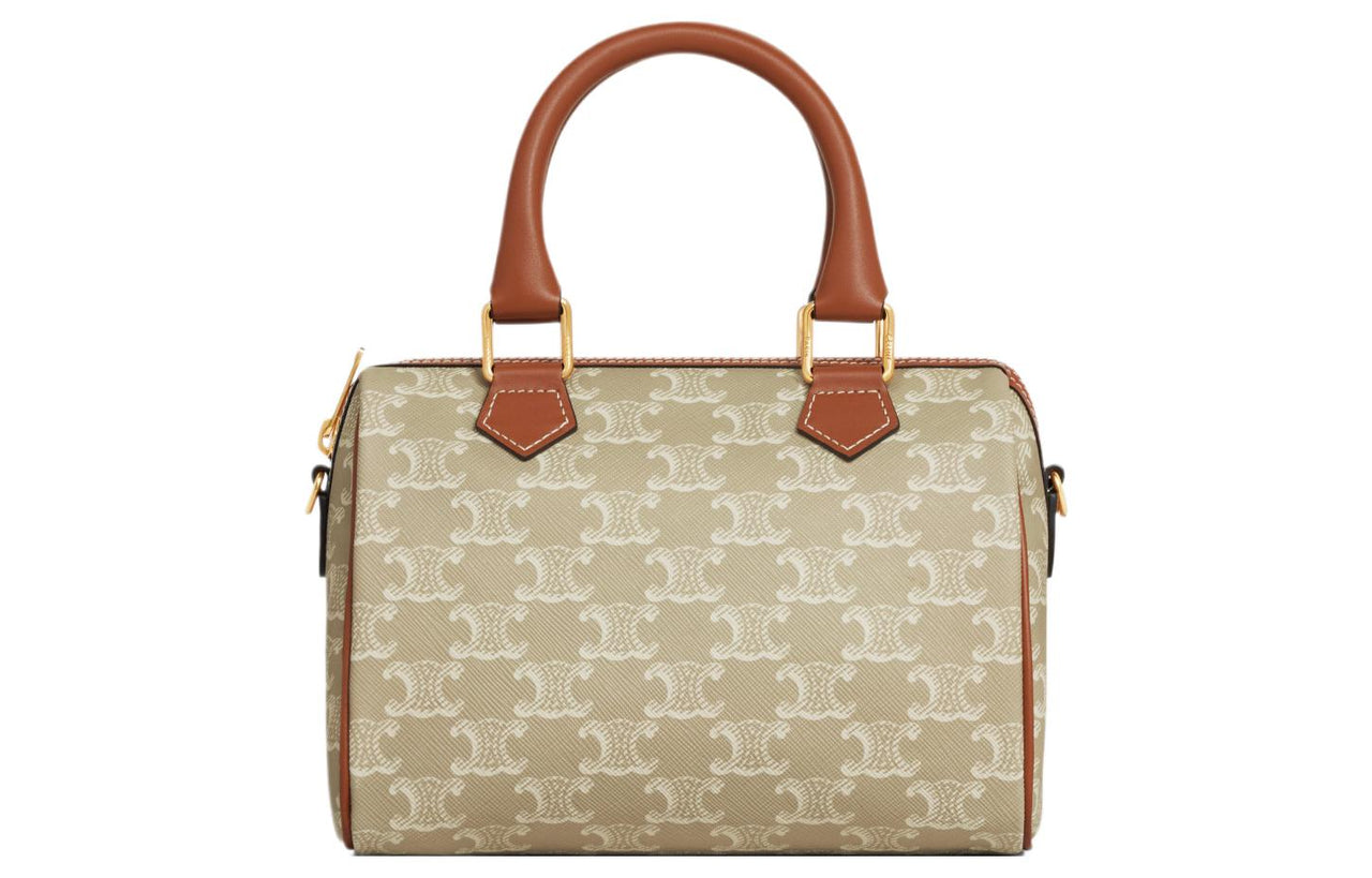 CELINE Cow Leather Boston Bag, Shoulder Bag, Crossbody Bag, Handbag Trumpets Women's Greige