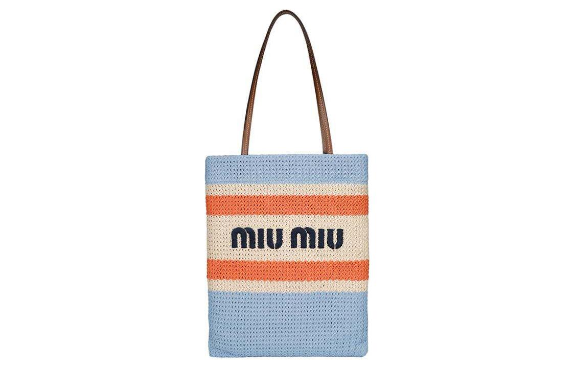 MIU MIU Straw And Wicker One Shoulder Handbag Women's Blue & Multicolor