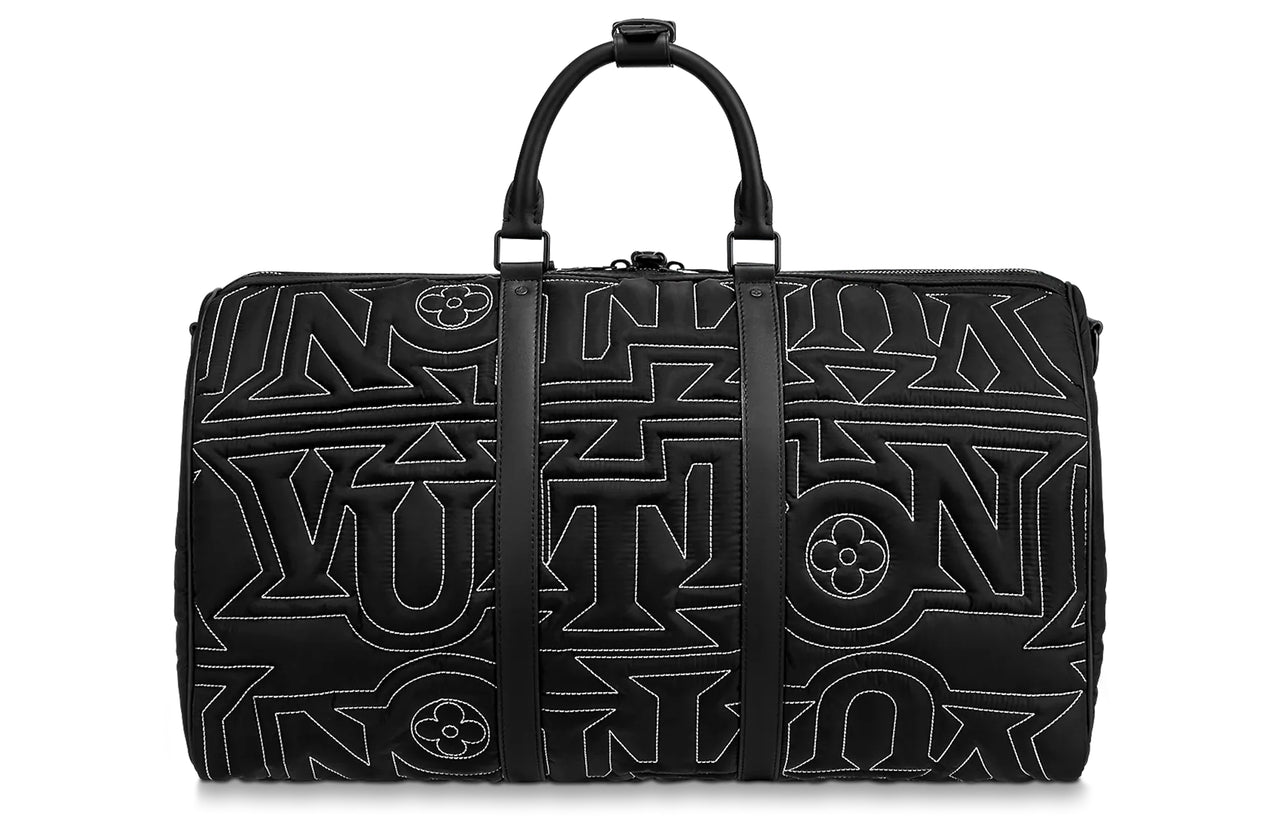 LOUIS VUITTON Keepall Cow Leather Trim Shoulder Bag Crossbody Bag Handbag Travel Bag Regular Men's Black