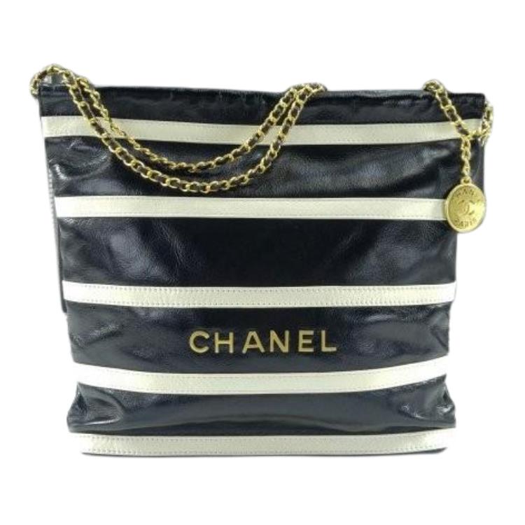 CHANEL 22Bag Bright Calfskin Hobo Bag, Handbag, Shoulder Bag Small Size Women's Black & White
