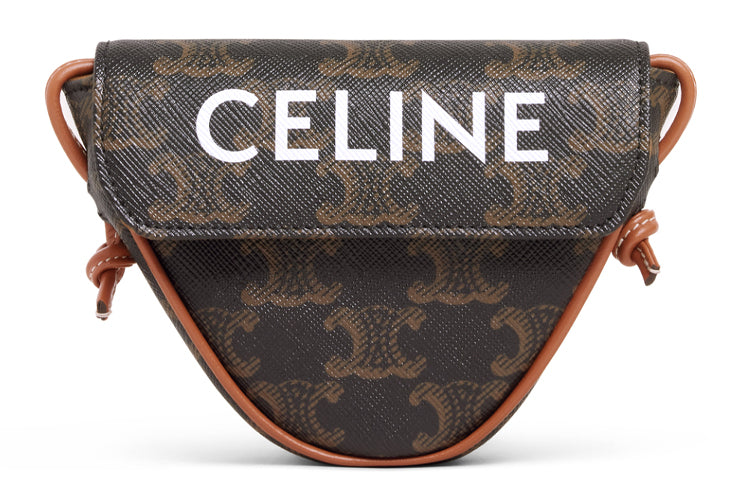 CELINE Cow Leather Canvas Handbag Coin Purse Mini Unisex Tawny