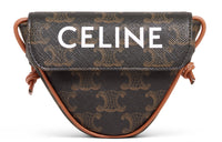 CELINE Cow Leather Canvas Handbag Coin Purse Mini Unisex Tawny