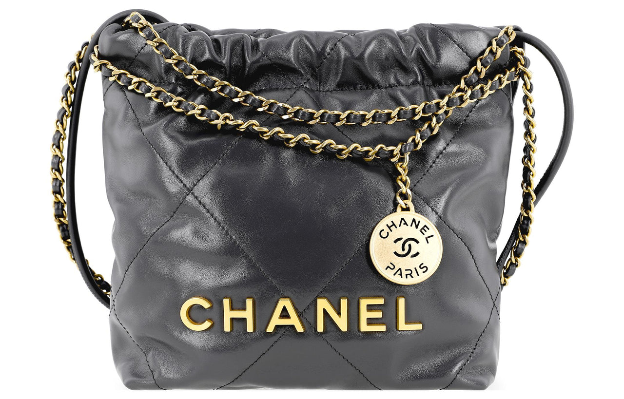 CHANEL 22Bag Shiny Calfskin Bucket Bags Shoulder Bag Crossbody Bag Mini Women's Gray