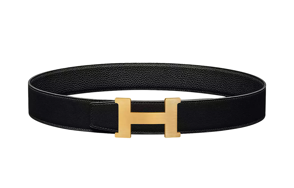 HERMES Togo Calfskin Double-Sided Leather Belt Leather Belts Men's Black Width: 3.8cm